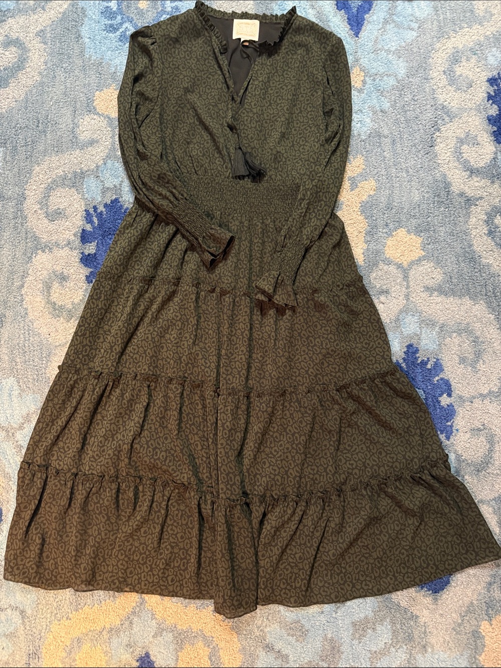 Sail to Sable Olive Green Tiered Maxi Dress with Tassel Tie